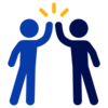 Line art of two stick figures high-five each other